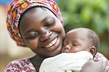 mother and baby. mother holding sleeping son. happy african american mother holding her newborn baby