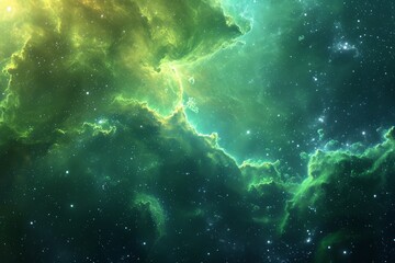 Canvas Print - Green nebula space background