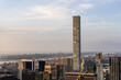 Scenic Aerial New York City View From Midtown Towards Lower Manhattan Architecture. Panoramic Shot from a Helicopter. Cityscape with Office Buildings and Skyscrapers