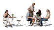 © Martin - Street café scene with people sitting and talking and a waiter taking their orders isolated on white background