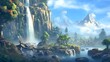 Top view of a lovely waterfall in a verdant woodland. tropical in the forest of the mountains. A cascade within the tropics. Large Waterfall in 4K