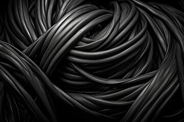 Poster - Black and white photo of a bunch of twisted wires. Generative AI.