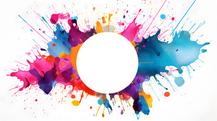 Wall Mural - Circular circle frame made of rainbow colors watercolor splashes, isolated on white background