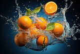 Fototapeta Łazienka -  a group of oranges floating in water with leaves and leaves on top of the oranges in the water.