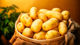 Fototapeta Dmuchawce - close up of a tray full of delicious freshly picked farm fresh potatoes, organic product. view from above. AI generate
