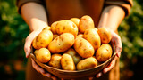 Fototapeta Nowy Jork - A man holding a box with fresh potatoes. Healthy eating concept. AI generated