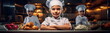 Children in professional kitchens, dressed as chefs, learning culinary arts. Generative AI