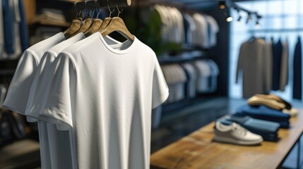 Wall Mural - A white T-shirt is hanging on a hanger.