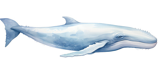 Wall Mural - Watercolor blue whale illustration isolated on white background