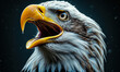 Majestic bald eagle portrait with open beak against a dark background, showcasing the fierce beauty and strength of this iconic bird of prey