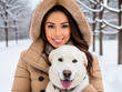 © ismael - winter portrait of a beautiful woman with a dog in a winter park
