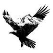 A flying eagle with a mountains landscape, vector illustration.