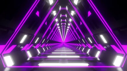 Wall Mural - This is a motion stock graphic that shows a 3D tunnel with purple neon lights in a seamless loop.