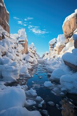 Sticker - mountain river in winter