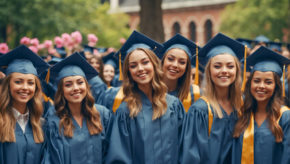 Wall Mural - Group of young people wearing a bachelor's cap on the street