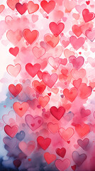 Wall Mural - Valentine's Day card. Watercolor red hearts background.