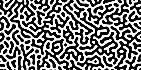 Abstract Turing organic wallpaper with background. Turing reaction diffusion monochrome seamless pattern with chaotic motion. Natural seamless line pattern. Linear design with biological shapes.