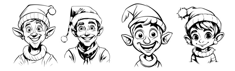 Wall Mural - Black and white sketch of elf 