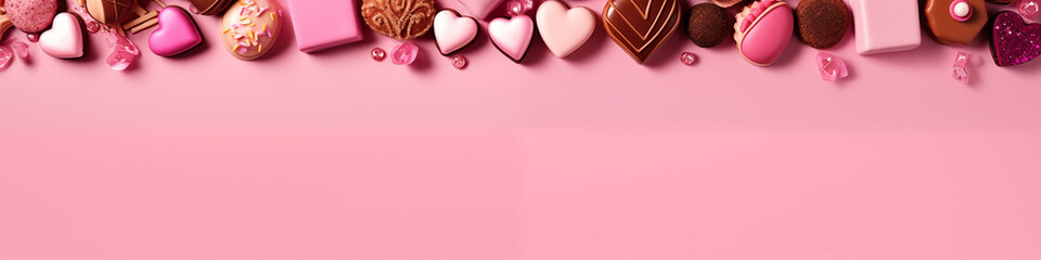 Poster - valentine`s day sweets border on a pink background