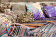 colored carpets and pillows in a Bedouin village in Egypt Dahab South Sinai