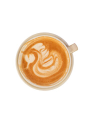 Wall Mural - Top view of Hot coffee cappuccino latte art isolated on white background. / latte art coffee or mocha coffee