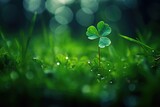 Fototapeta Tęcza - St Patrick's day clover leaves background, green. Generative AI