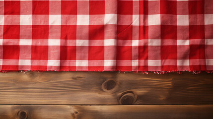 Canvas Print - checked tablecloth at wooden background