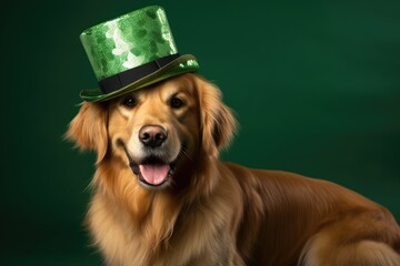 Cute saint patricks day dog with an elegant hat. Generative AI