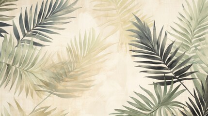  Tropical Leaves on Light Beige Background: Textural Wallpaper for Interior Design AI Generated