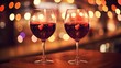 Geometric Wine Art. Abstract Valentines Day Glasses on Red Bokeh Background with Copy Space. banner