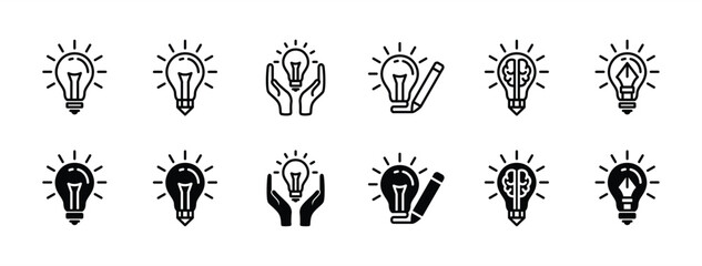 Wall Mural - Creativity lamp line icon. Creative business solutions icon set. Idea, innovation, solution. Flat style and editable stroke. Vector illustration