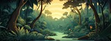 Fototapeta Natura - rainforest landscape in simple cartoon style.