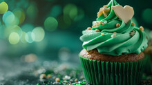 St. Patrick's Day Homemade Cupcakes With Green Whipped Cream And Chocolate Sprinkles. Generative AI