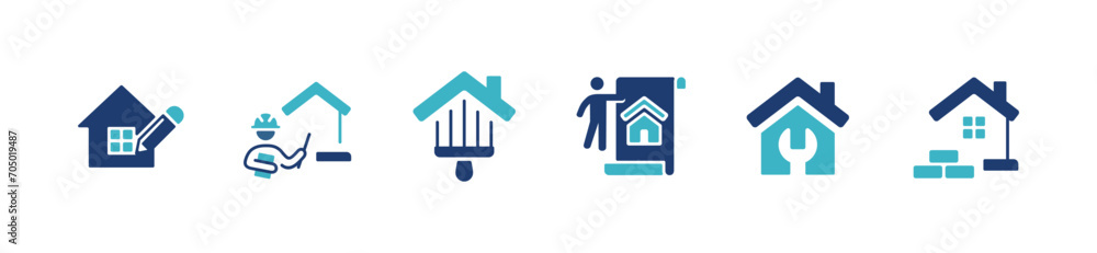home repair construction icon set house building renovation improvement ...