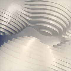Poster - White curved structure composed of many lines that create a visually complex pattern. 3d rendering digital illustration