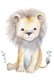 Fototapeta Londyn - Arte de um leão fofo pintado em aquarela - Ilustração para cartaz infantil 