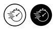Fast time icon set. Instant clock delivery vector symbol in a black filled and outlined style. quick timer response sign.