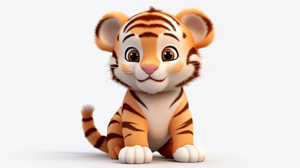 cartoon 3d little tiger isolate on white background