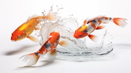 Wall Mural - Koi fish in water splash isolated on white background. AI Generative.