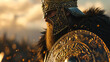 The king is in gold a picture of a viking in luxurious gold armor, reflecting his greatness and we
