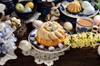 Easter table in rustic style with traditional pastries