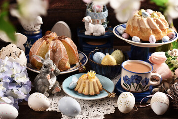 Wall Mural - Easter table in rustic style with traditional pastries