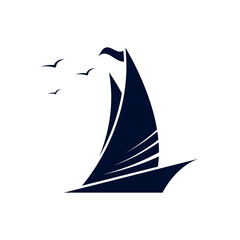 Sticker - Sailboat boat on sea ocean wave with logo design