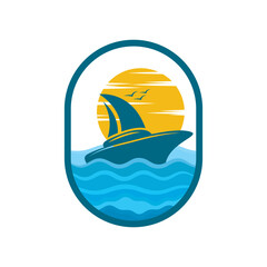 Sticker - Sailboat boat on sea ocean wave with logo design