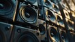© Fotograf - A pile of speakers stacked on top of each other. Versatile image for various music-related projects