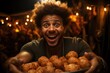 Arancini at an Italian food festival in Florence, with bonfires and folkloric performances., generative IA