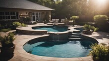Luxury Swimming Pool Residential Inground Swimming Pool In Backyard With Waterfall And Hot Tub 