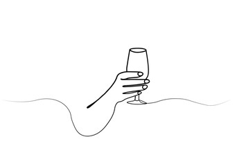 Poster - continuous drawing of a glass in the hand with one line. vector