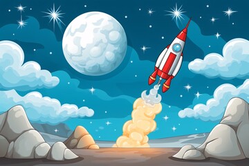 Wall Mural - A rocket launching into space with a moon in the background Generative AI