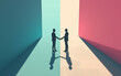 © izzuan - Businessmen shaking hands, contrast color background. Business deal, merger and acquisition concept.